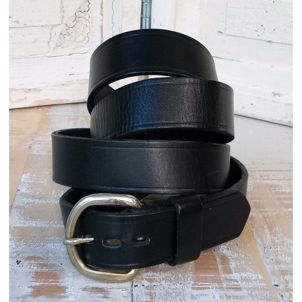 Y2K Vintage Twin Hill UPS Leather Belt 48 52 Black Silver Workwear Gorp USA Made